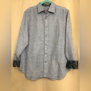 Robert Graham 100% linen long sleeve flip cuff button down muted print men large